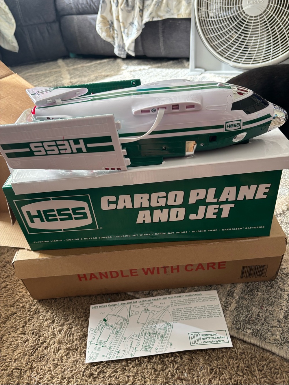 Hess Green and White Cargo Plane and Jet Toy